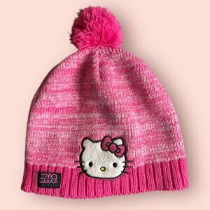 Hello Kitty Pink Beanie Hat Pom Pom Kidcore Cute Y2K